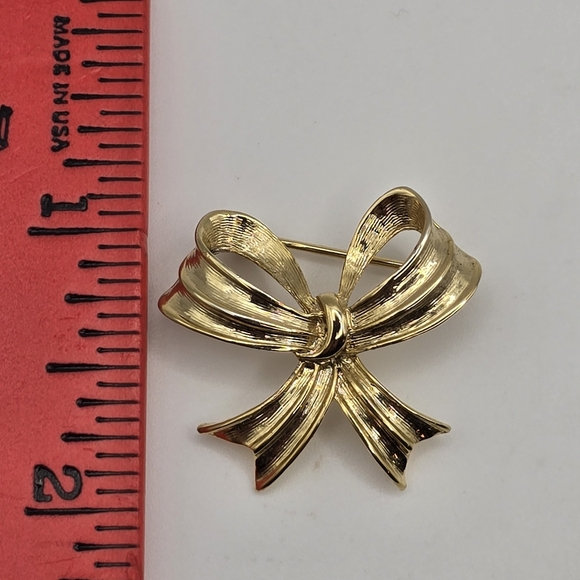 Vintage Bow Brooch Pin Scarf Pin Retro Gold Tone - Picture 4 of 7